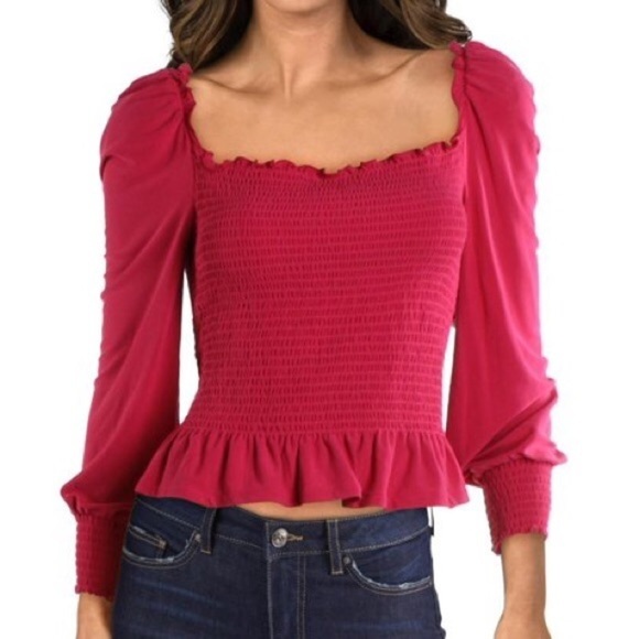 Bar III Tops - Bar III Women M Berry Bloom Smocked Square Neck Puff Sleeve Ruffle Blouse NWT